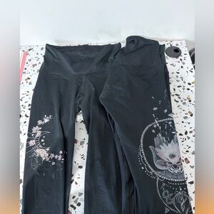Black Leggings with Floral and Moon Design